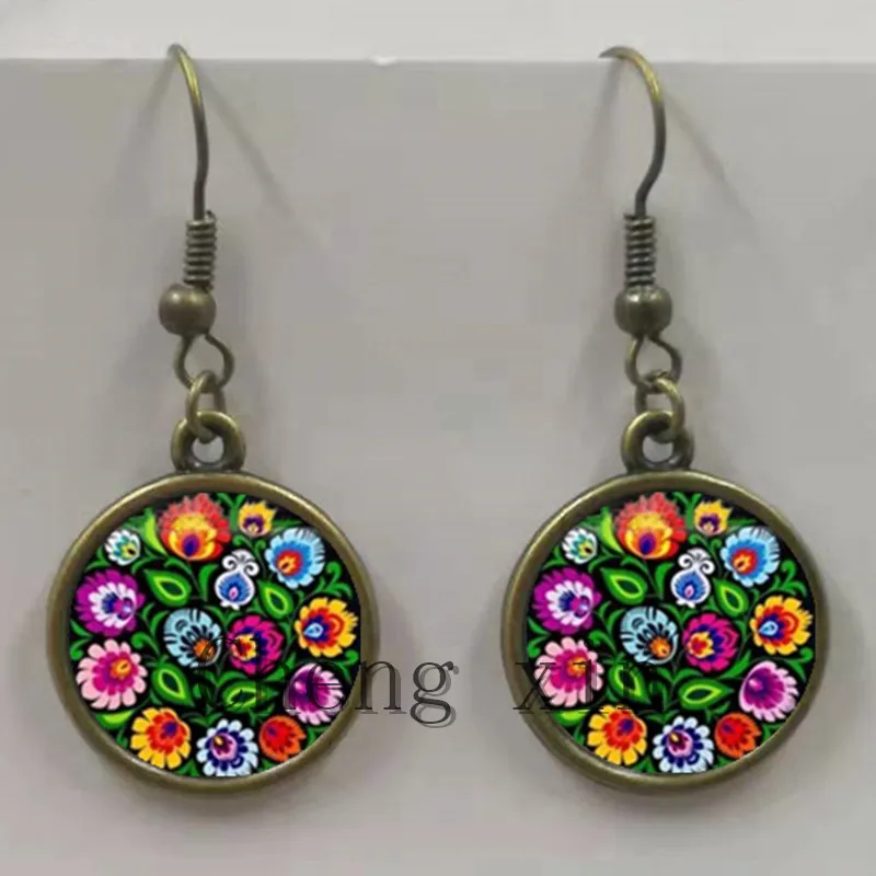 Polish folk art pattern earrings fashion jewelry modern paper-cut element floral earrings girl