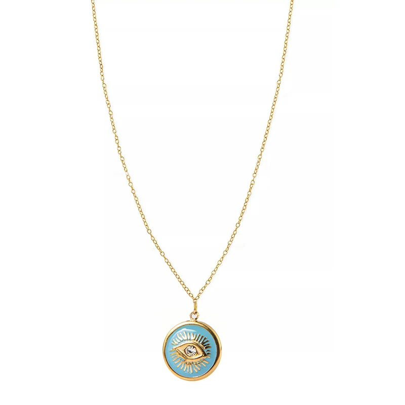 

Gold Plated Simple Pendant Necklace For Women Blue Eye Round Pendients Chain Necklace Stainless Steel Jewelry Bohemian Gifts
