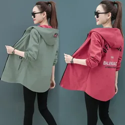 2022 NEW Autumn Large size Women's Jacket Double-sided Windbreaker Female Hooded Casual Basic coat Loose Jacket Outerwear