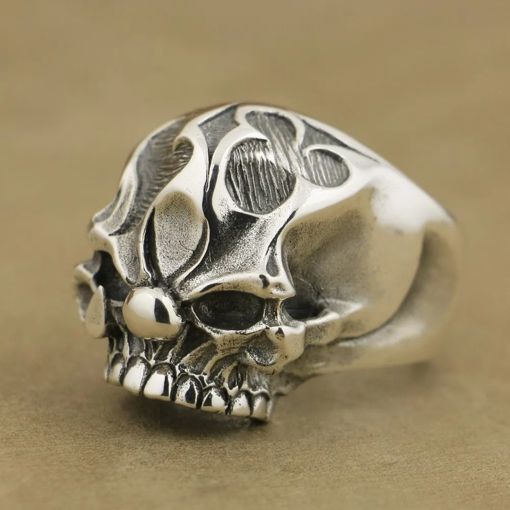 LINSION Handmade 925 Sterling Silver Joker Skull Ring Mens Biker Rock Punk Ring TA78 US Size 7~15