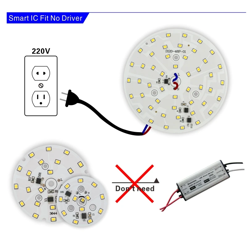 Chip LED de 3W, 5W, 7W, 9W, 12W, 15W, 18W, SMD 2835, cuentas de luz AC 220V-240V, DIY, para foco de iluminación blanco frío/cálido