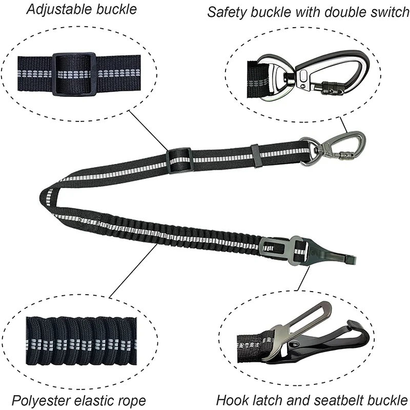 Benepaw Adjustable Dog Seat Belt Enhanced Carabiner Anti Shock Design Elastic Bungee 2-in-1 Pet Car Belt For Travel Seatbelt