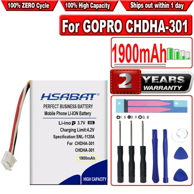 HSABAT 1900mAh Battery for GOPRO CHDHA-301 Hero + HWBL1 Plus PR-062334 ...