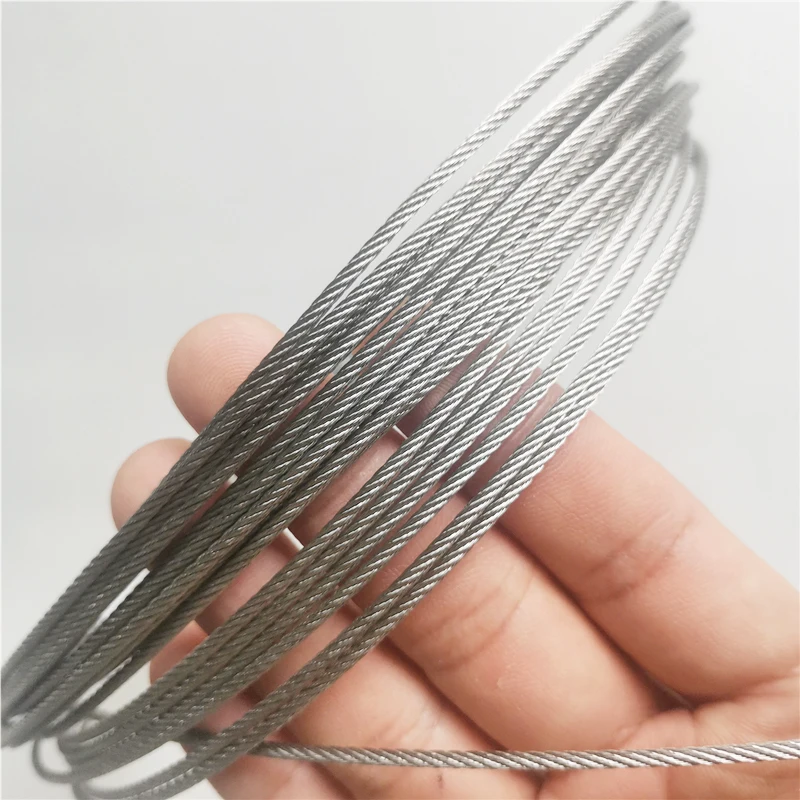 100M 50M  304 Stainless Steel 1mm 1.5mm 2mm Diameter Steel Wire bare Rope lifting Cable line Clothesline Rustproof 7X7