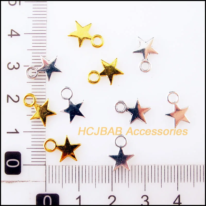 120 Stück tibetisch versilbert, antik vergoldet, bronzebeschichtet, kleine Stern-Charms-Anhänger, 8,5 x 11 mm