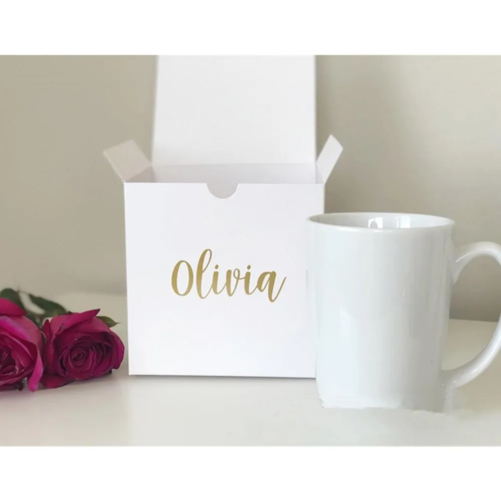 Personalized  coffee mug gift box  bridesmaid proposal box mug box 5x5x5 cutom white square small box white Wedding gift boxes