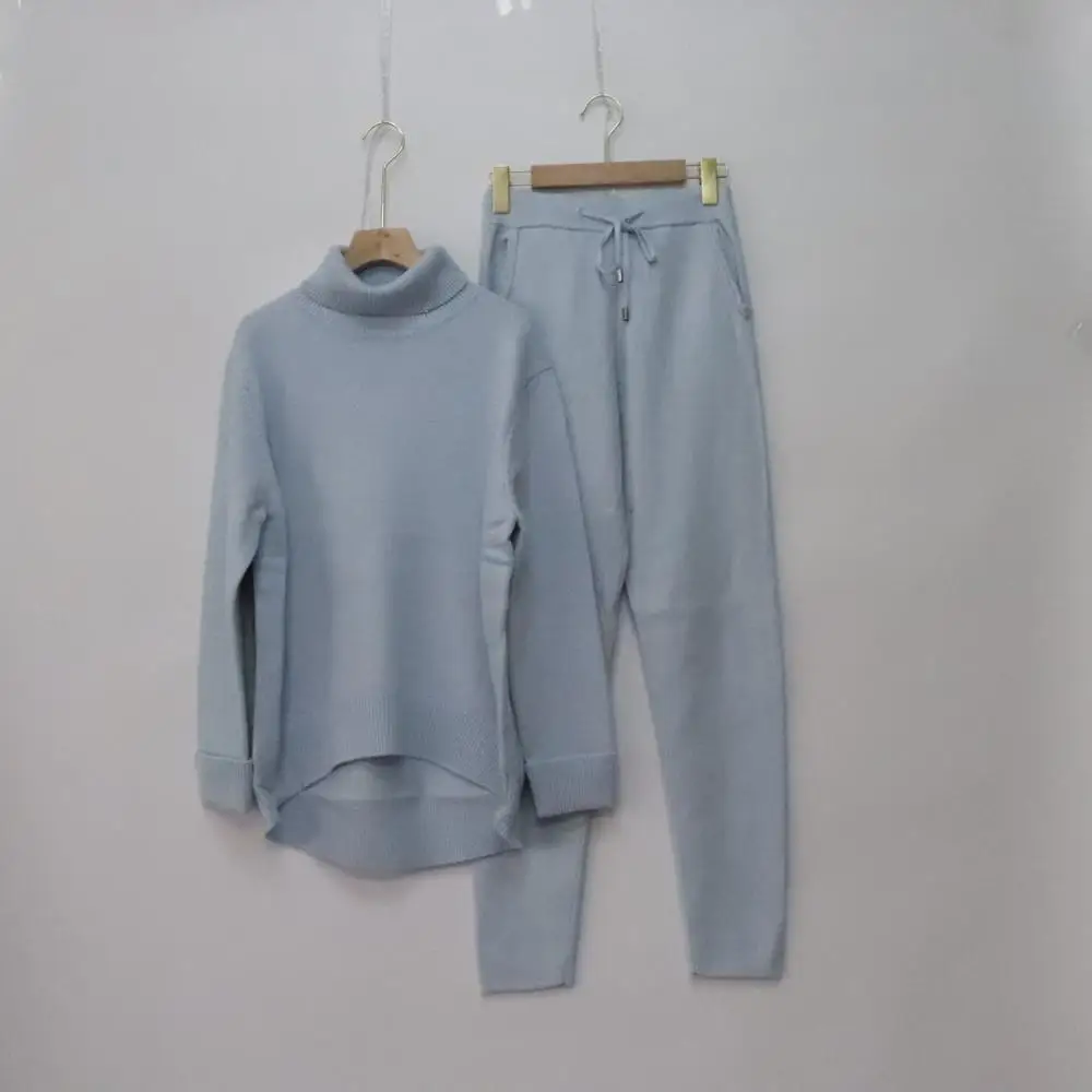 Due pezzi di lusso da donna 45% Cashmere 30% abiti di lana dolcevita femminile visone caldo Cashmere top in maglia set di pantaloni di lana F2489