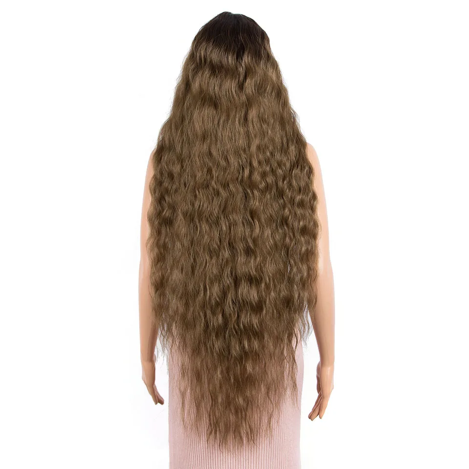 Synthetic Wigs Cosplay Loose Wave Hair Lace Front Wigs For Women Ombre Brown Water Wave 42 Inch ​Curly Hair Heat Resistant Wig