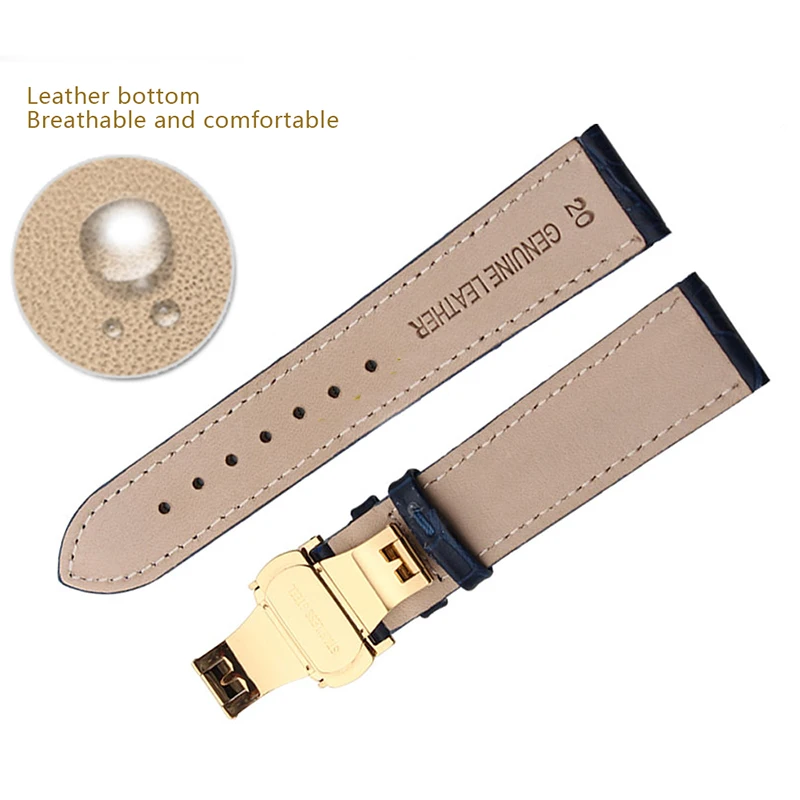 Genuine leather bracelet dark blue color watch strap Butterfly Clasp watchband sized in 16mm 18mm 20mm 21 22mm 23mm watch band