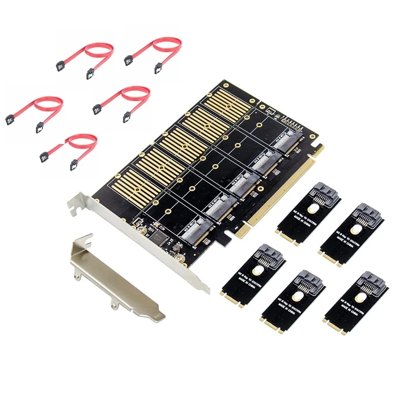 

PCIe Gen3 X16 to 5 Ports M.2 NGFF B-Key SATA 6Gbps Adapter Expansion Card Add 5x B-key SSD or SATA Hard Drive to Desktop PC