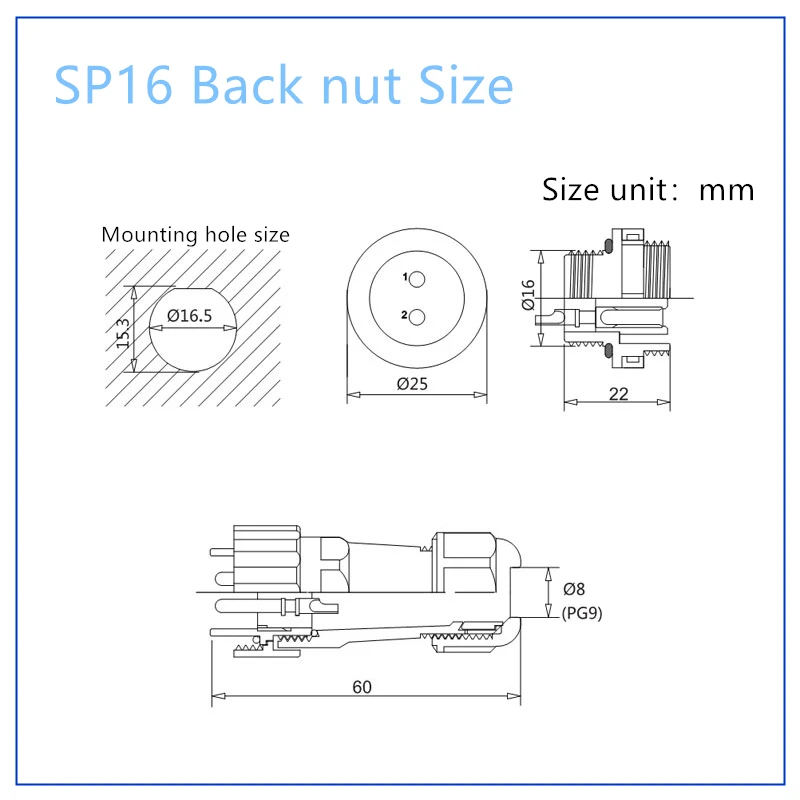 SP16 IP68 Waterproof Connector Male Plug & Female Socket 2/3/4/5/6/7/8/9 Pin Panel Mount Wire Cable Connector Aviation Plug