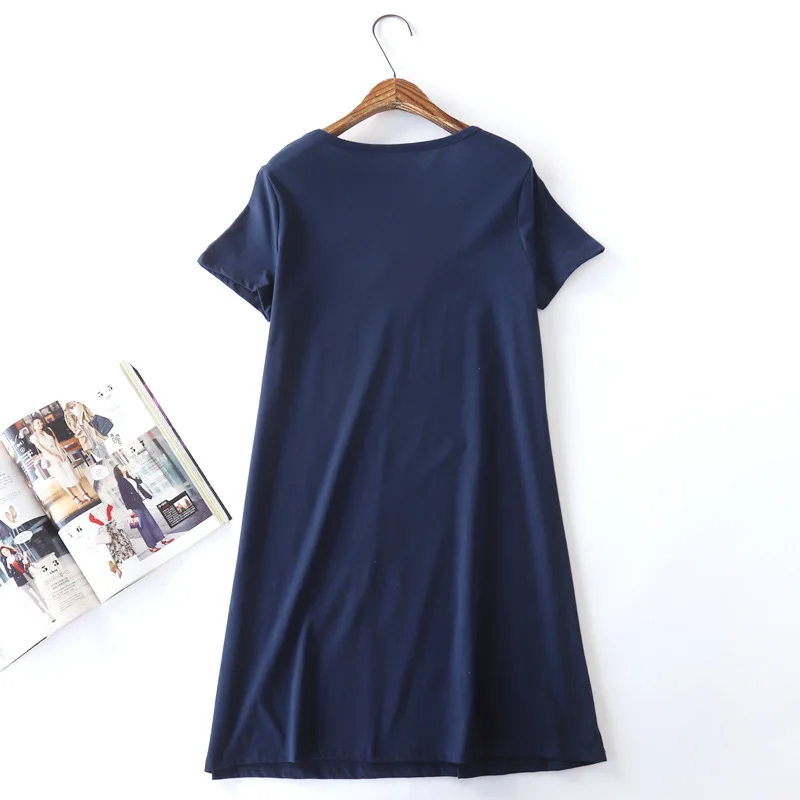 Vestido de dormir informal para mujer, Camisón de algodón de manga corta, talla grande, 2024