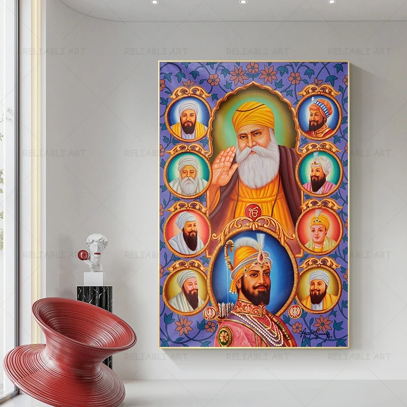 India Art The Ten Sikh Gurus Canvas Painting Wall Art Guru Nanak Posters Prints Sikhism Wall Pictures for Living Room Decoration