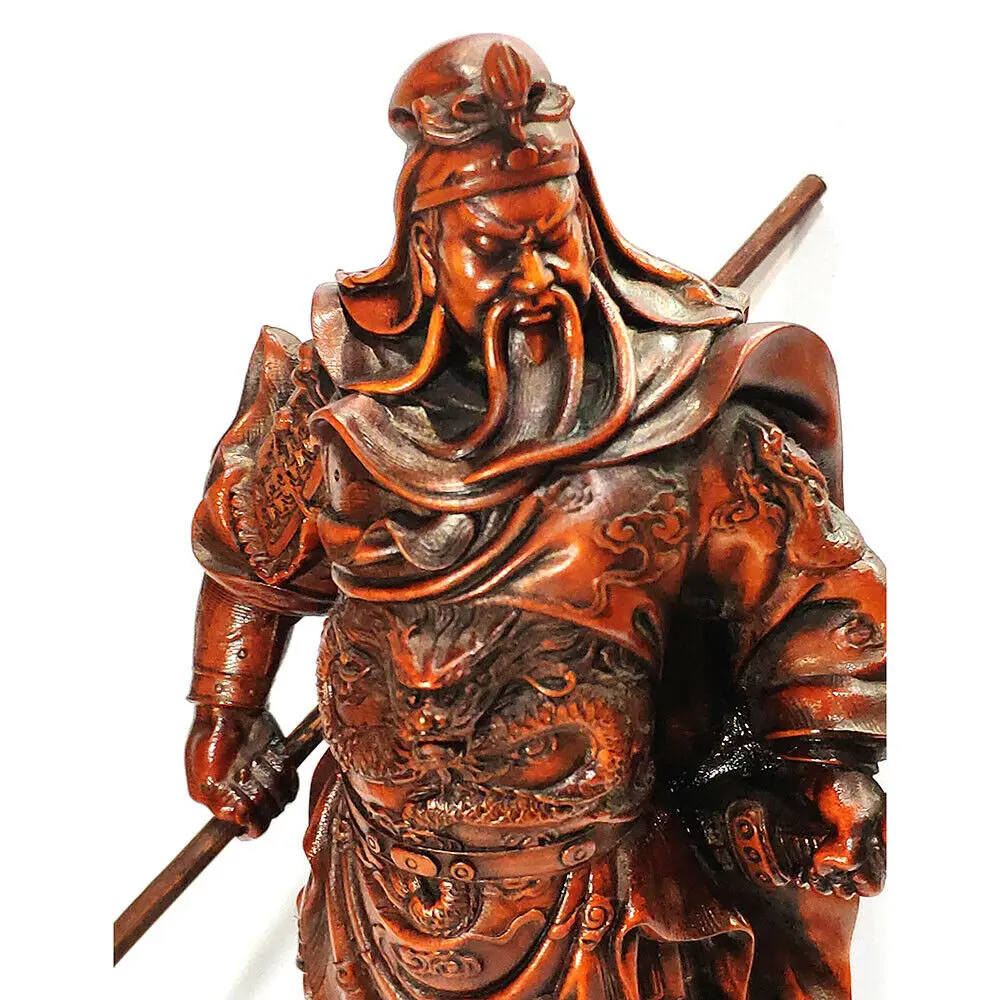 XS389- 20 x 8.5 x 6.5 CM Wealth God Guan Gong Boxwood Sculpture Wood Carving Guanyu Warrior Statue Feng Shui Home Decor