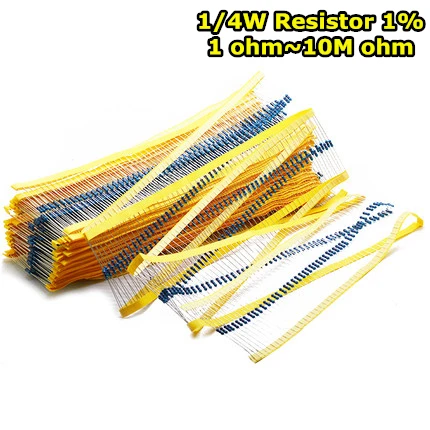 100pcs 1/4W 1R~22M 1% Metal film resistor 1K 1.5K 2K 2.2K 47K 100K 1R 2.2R 4.7R 10R 200R 220R 330R 470R 510R ohm resistance