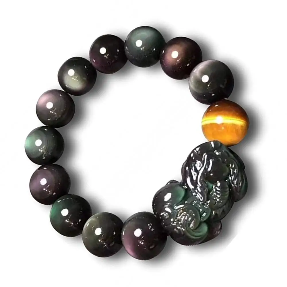 18mm Natural Rainbow Obsidian Bracelet For Women Lady Man Pi Xiu Round Beads Stretch Energy Lucky Stone Fashion Jewelry AAAAA