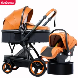 Belecoo-Poussette 2 en 1/ 3 en 1 pour bébé, chariot à quatre roues avec amortisseur de chocs en cuir, livraison gratuite