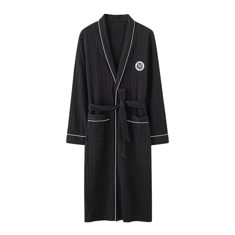 Men\'s autumn full cotton robes big yards M-4XL solid color bathrobes morning house coat medium long spring nightgown spa kimono