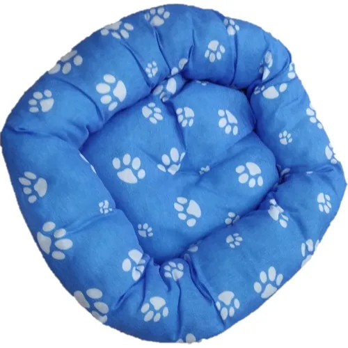 Paw Pattern Round Cat Dog Pet Nest Bed Blue