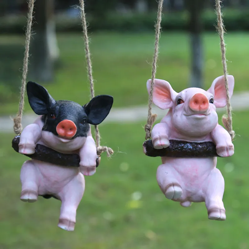 

Outdoor Pastoral Swing Simulation Animal Resin Pig Koala Bear Accessories Garden Courtyard Crafts House Figurines Decoration Art