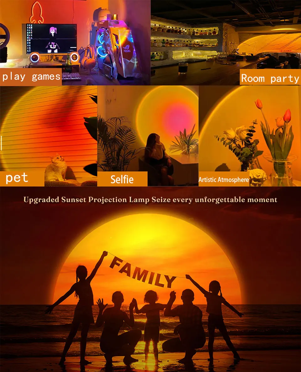 LED Sunset Lamp Nightlights USB Projector Birthday Party Decoration Mood Lights For Bedroom Living Room Wall Photography_maomaolike.com