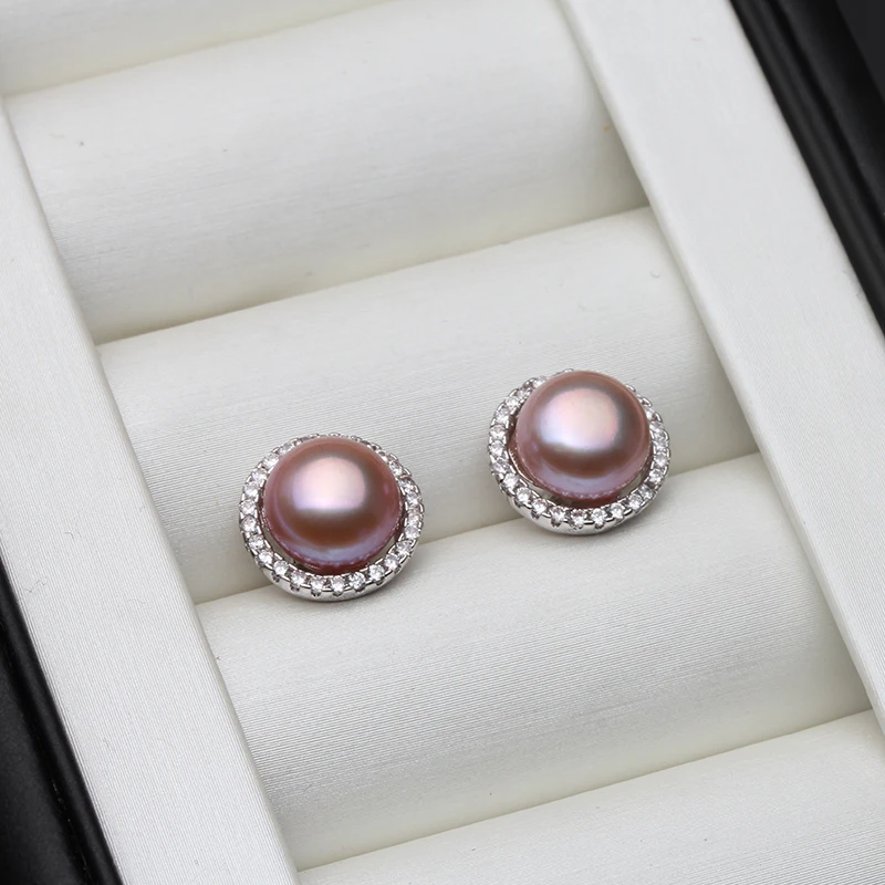 Hochzeits-Ohrringe mit natürlichen Süßwasser-Weißperlen, 925er Silber, Damen, Braut, runde Perlenohrringe, edler Schmuck, Geschenk für Ehefrau, Mutter, Party – Detail 4