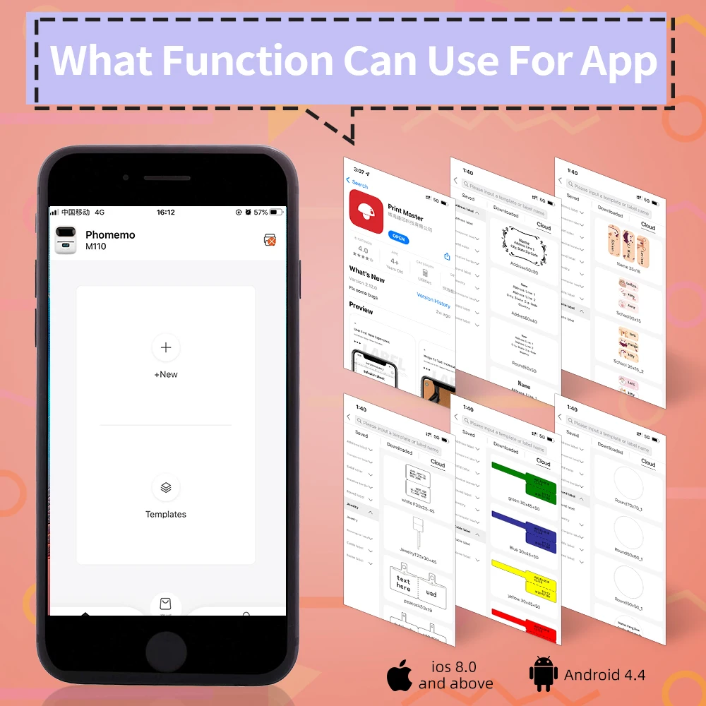 M110 Commercial Small Label Printer Phomemo Portable Thermal Sticker Printer Use for Supermarket, Jewelry, Cable Labels Printing
