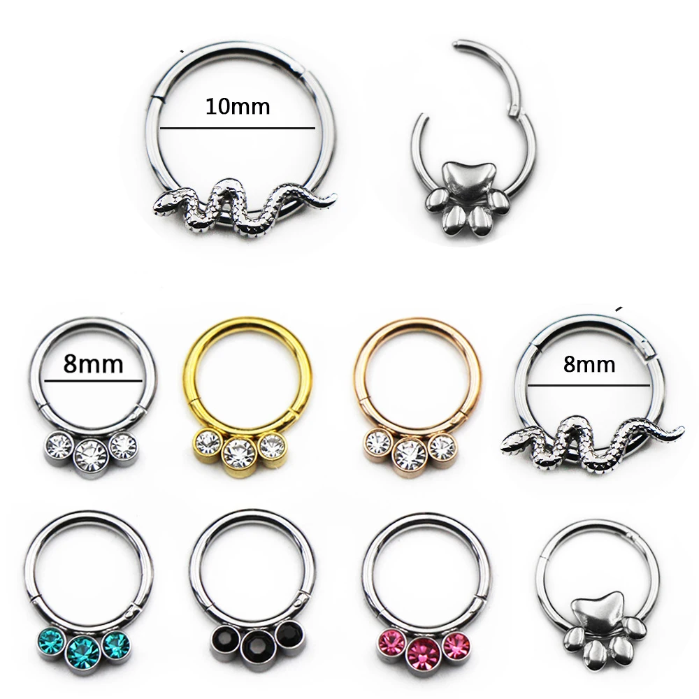 1Pc 6-12mm Surgical Steel Opal Rings Septum Trick For The Nose Ear Septum Piercing Jewelry Titanium Pole Zircon Plated Rhodium