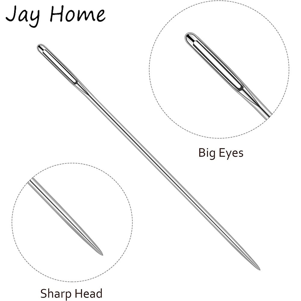 25PCS Large Eye Stitching Needles 5 Sizes Stainless Steel Hand Sewing Needles Sharp Embroidery Needle with Wooden Needle Case