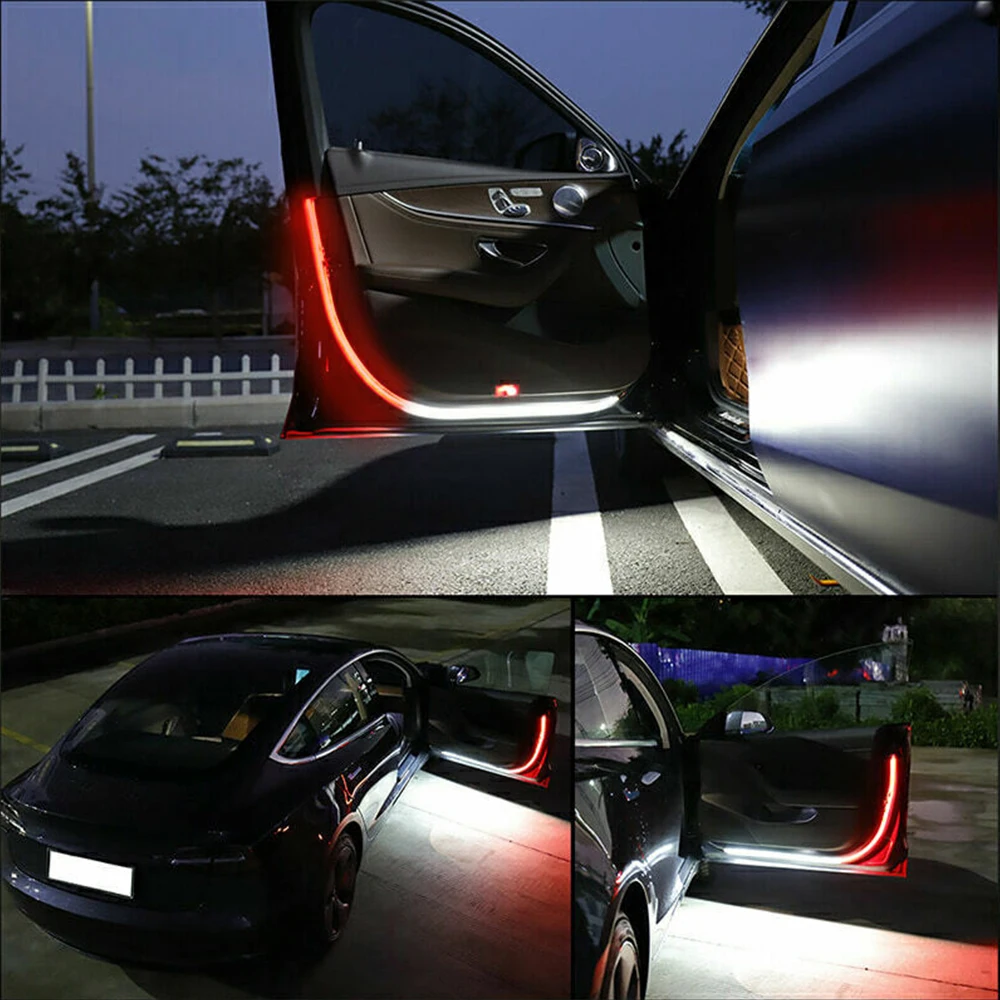 OKEEN Universal Car Door Opening Light Strip 2in1 Red Flash Warning Light and Flow Welcome Light Anti Rear-end Collision Lamp