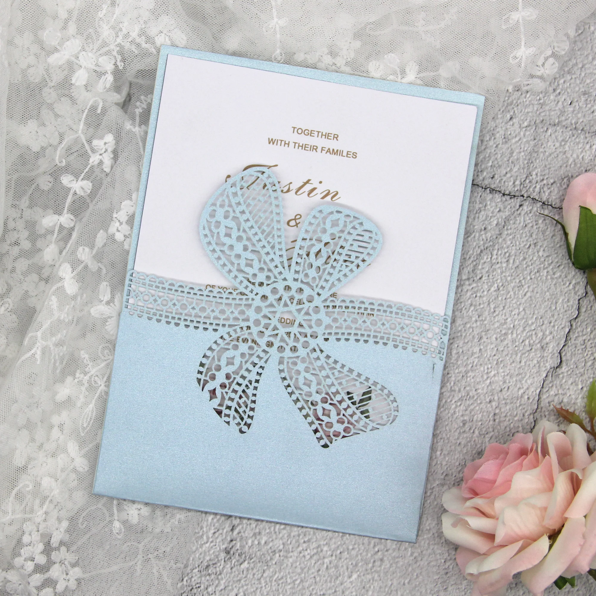 Printed Custom Invitations with Lace Bows, Laser Cut, Wedding Invitation Card, Engagement, Birthday, Baptism, Elegant