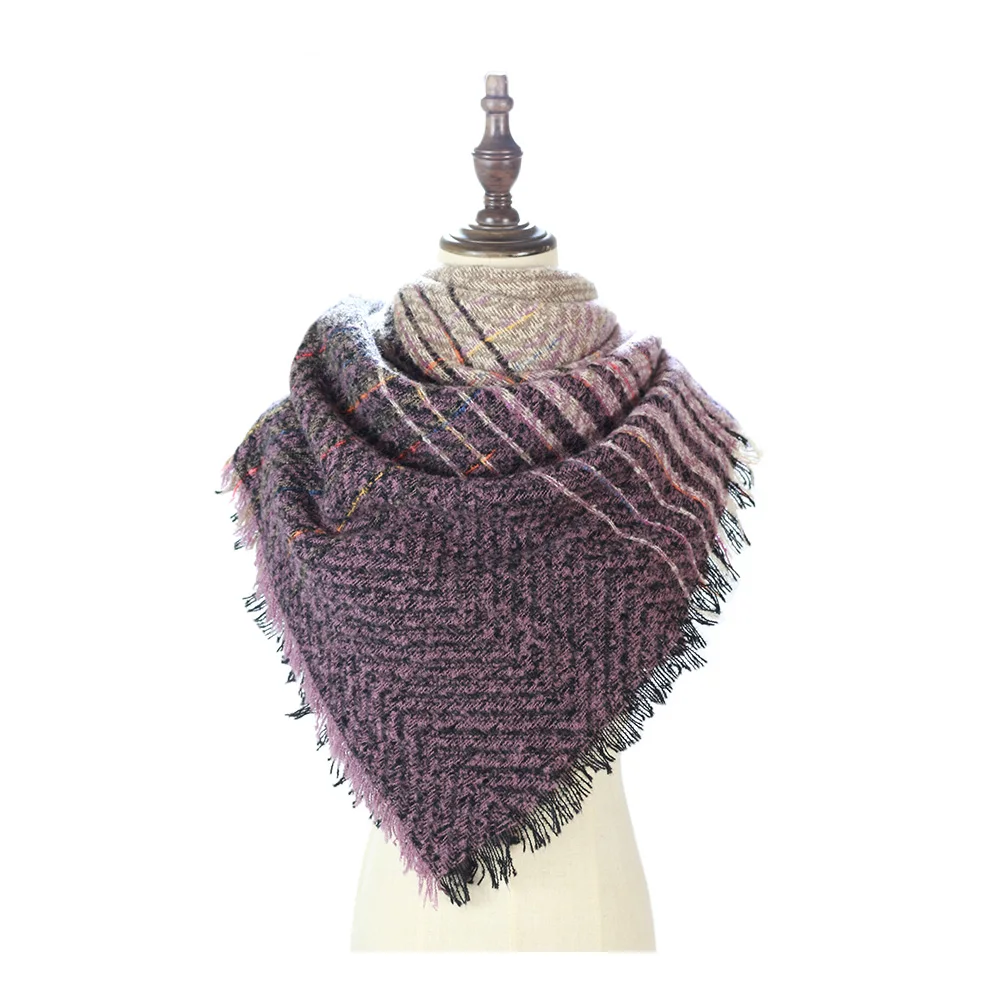Bufanda triangular Poncho de felpa a cuadros para mujer, chales, capas, envolturas, ropa de invierno para el cuello, 120 g/pc rsi