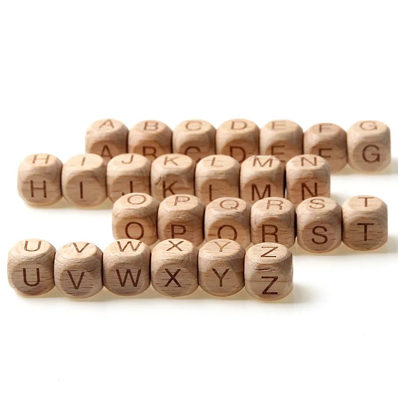 10/20/30/40/50pcs 12mm Letter Wood Beads Square Beech Alphabet Spacer Beads For Jewelry Making Diy Necklace Bracelet Accessories