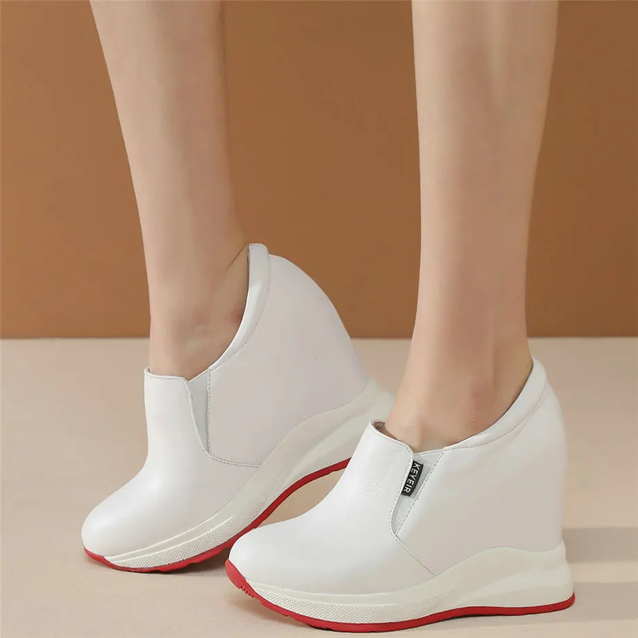 

Fashion Sneakers Women Slip On Genuine Leather Wedges High Heel Ankle Boots Female Round Toe Platform Pumps Shoes Casual Shoes