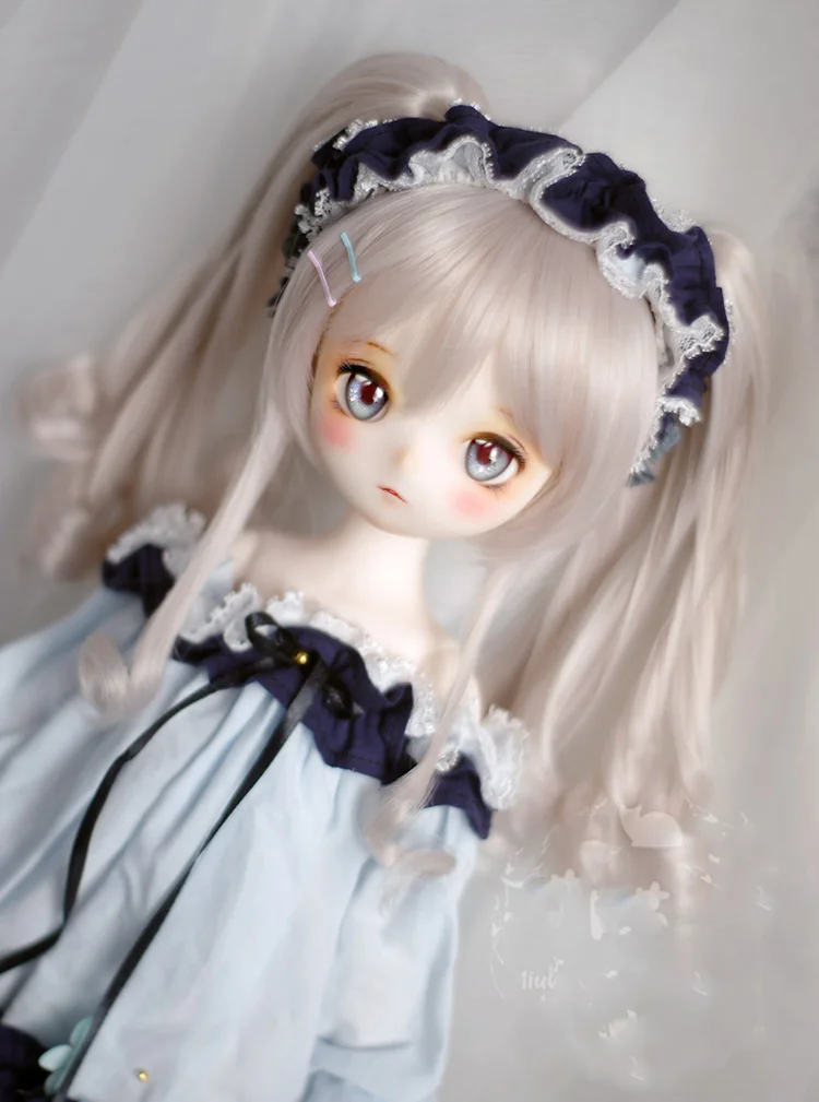 BJD Doll Wig Suitable for 1-3 1-4 1-6 size wig white tiger clip single and double ponytail 3-piece set Doll Accessories