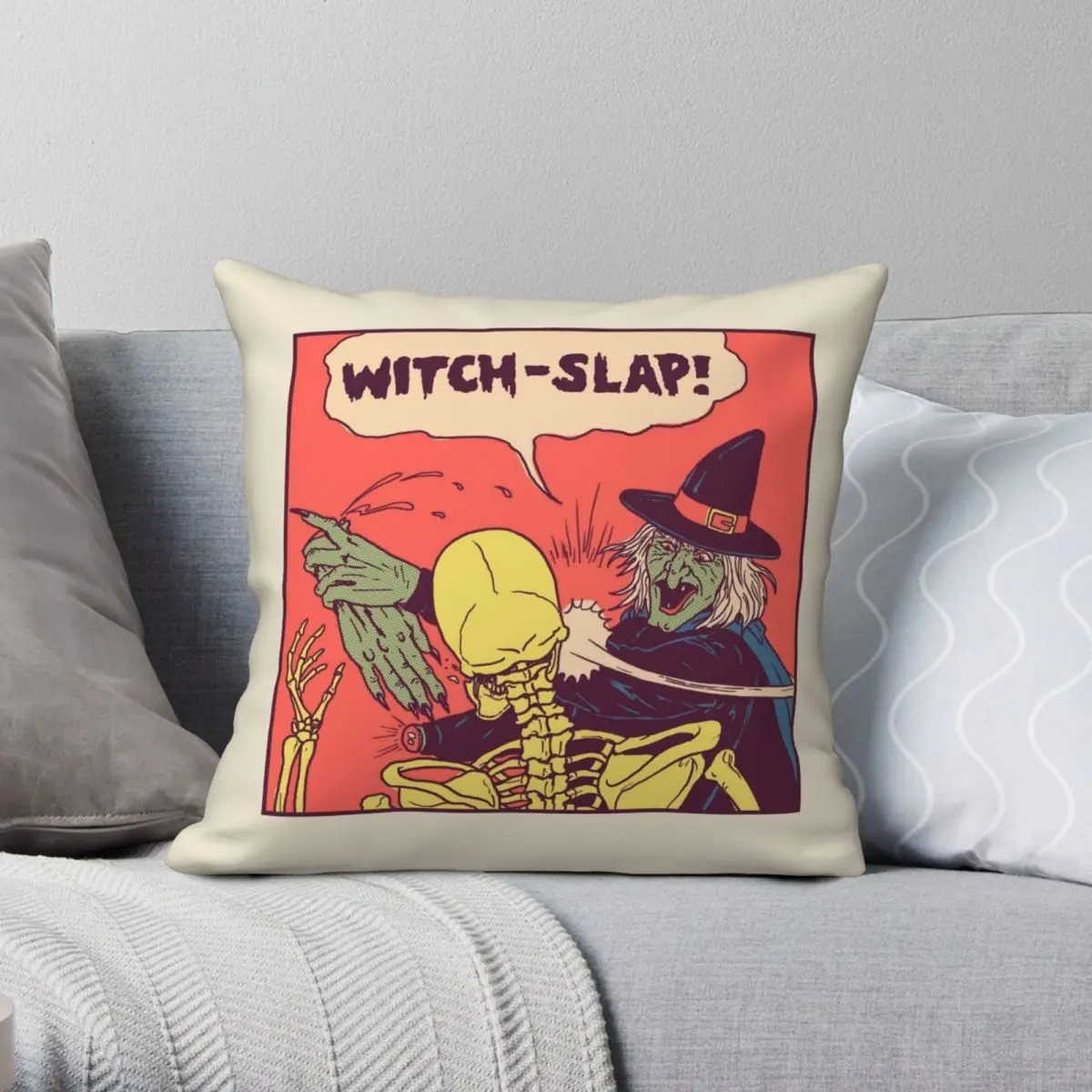 Witch-Slap Square Pillowcase Polyester Linen Velvet Pattern Zip Decorative Home Cushion Cover