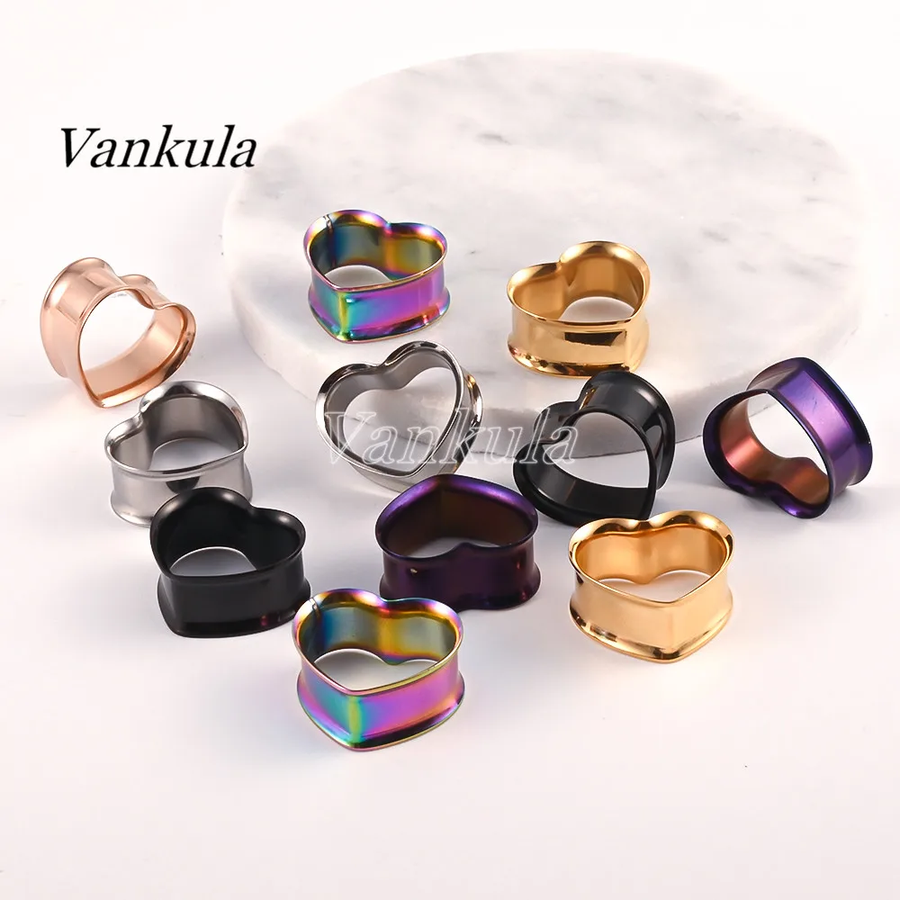 Vankula 2PCS 316L Stainless Steel Heart Shape Ear Tunnels Plugs Expander Pierced Earrings Body Jewelry Ear Gauges image 2