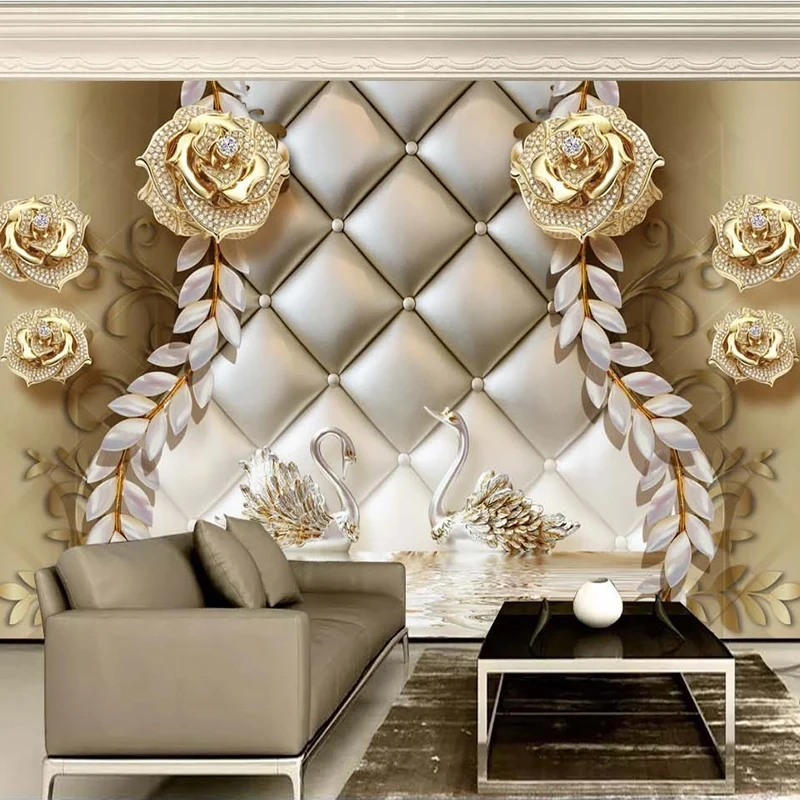 Custom Photo 3D Golden Soft Case Jewelry Flower Art Wall Painting Modern Living Room Sofa TV Background Mural Wallpaper For Wall