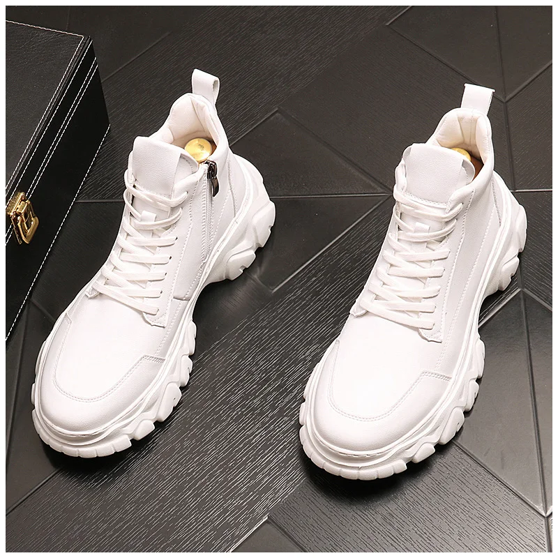 brand designer men fashion cowboy boots black white shoes streetwear platform botines hombre spring autumn ankle botas masculina