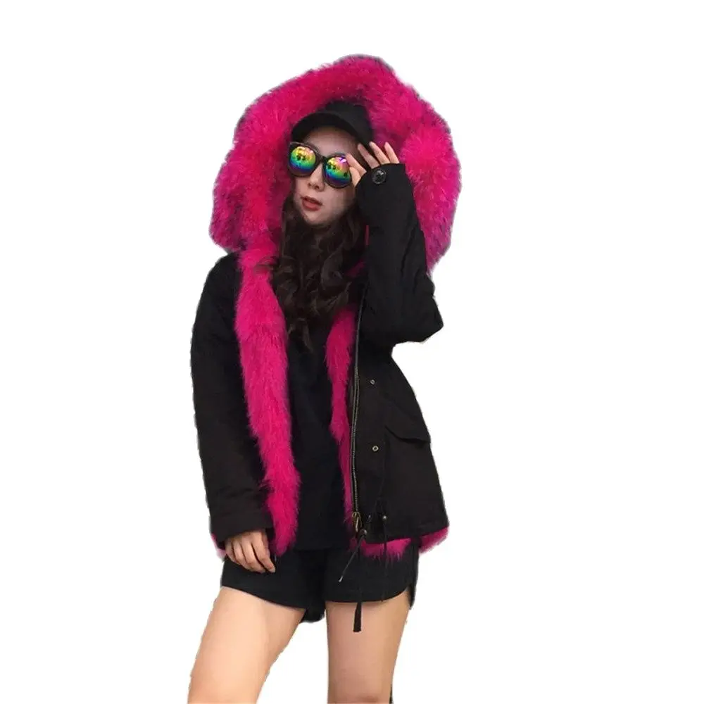 Black Mini Parka Shell Rose Pink Fox Fur Wear,Rose Pink Fashion Mr Mrs Fur Wear Luxury Fox Wear