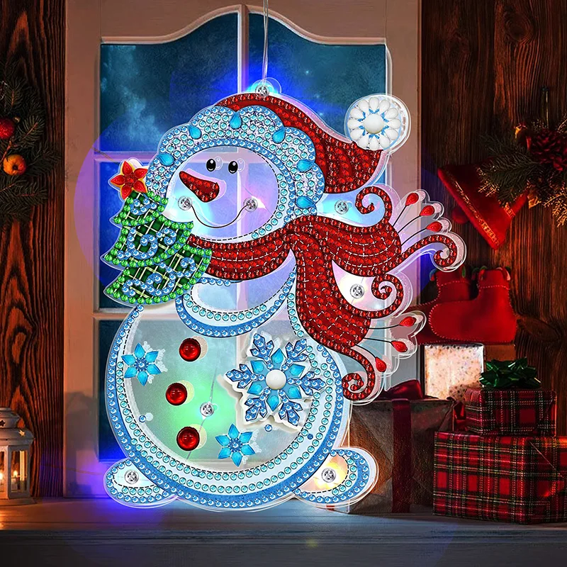 HOMFUN Christmas LED Lamp Diamond Painting DIY 5D Light Diamond Embroidery Colorful Lights Rhinestones Halloween Home Decor Gift