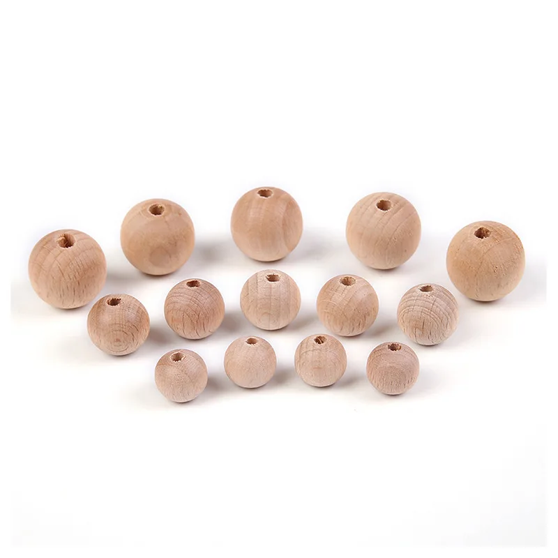 100pcs/lot Natural Beech Wood Beads 12MM 15MM 20MM Round Loose Spacer Wooden Beads DIY Jewelry Pacifier clip Accessories