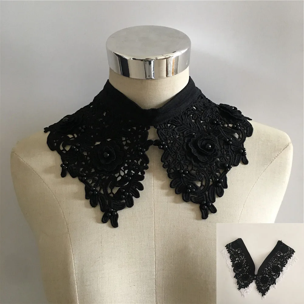 New Arrival Embroidery ABS Pearl Three-dimensional Flower Lace Collar DIY Polyester Button Fake Collar Decorative Dress Collar