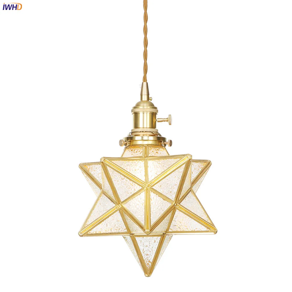 IWHD Creative Star Copper LED Pendant Lamp Kitchen Cafe Dinning Living Room Light Modern Glass Pendant Lights Lampara Colgante