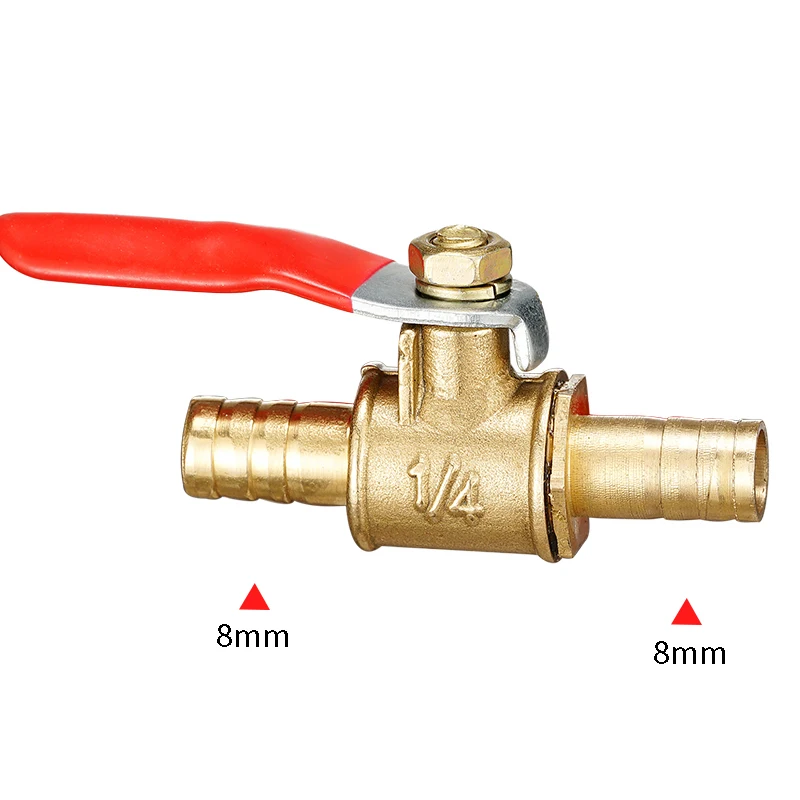 red handle Valve 6mm-12mm Hose Barb Inline Brass Water Oil Air Gas Fuel Line Shutoff Ball Valve Pipe Fittings