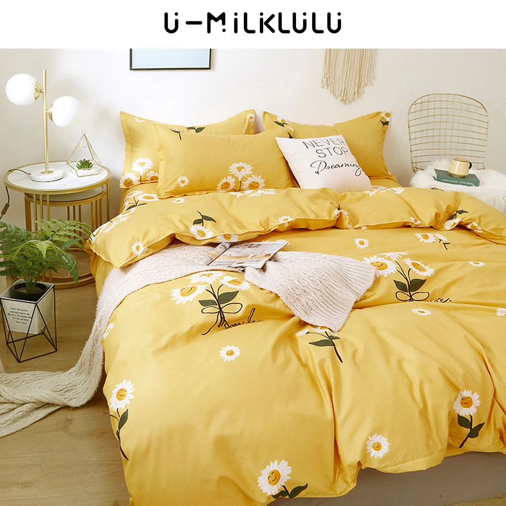 Sunflower Bedding Set, Yellow Sheet Single Double Queen, King Size, Elastic Duvet Cover, Pillowcase Country Style Bed Comforters