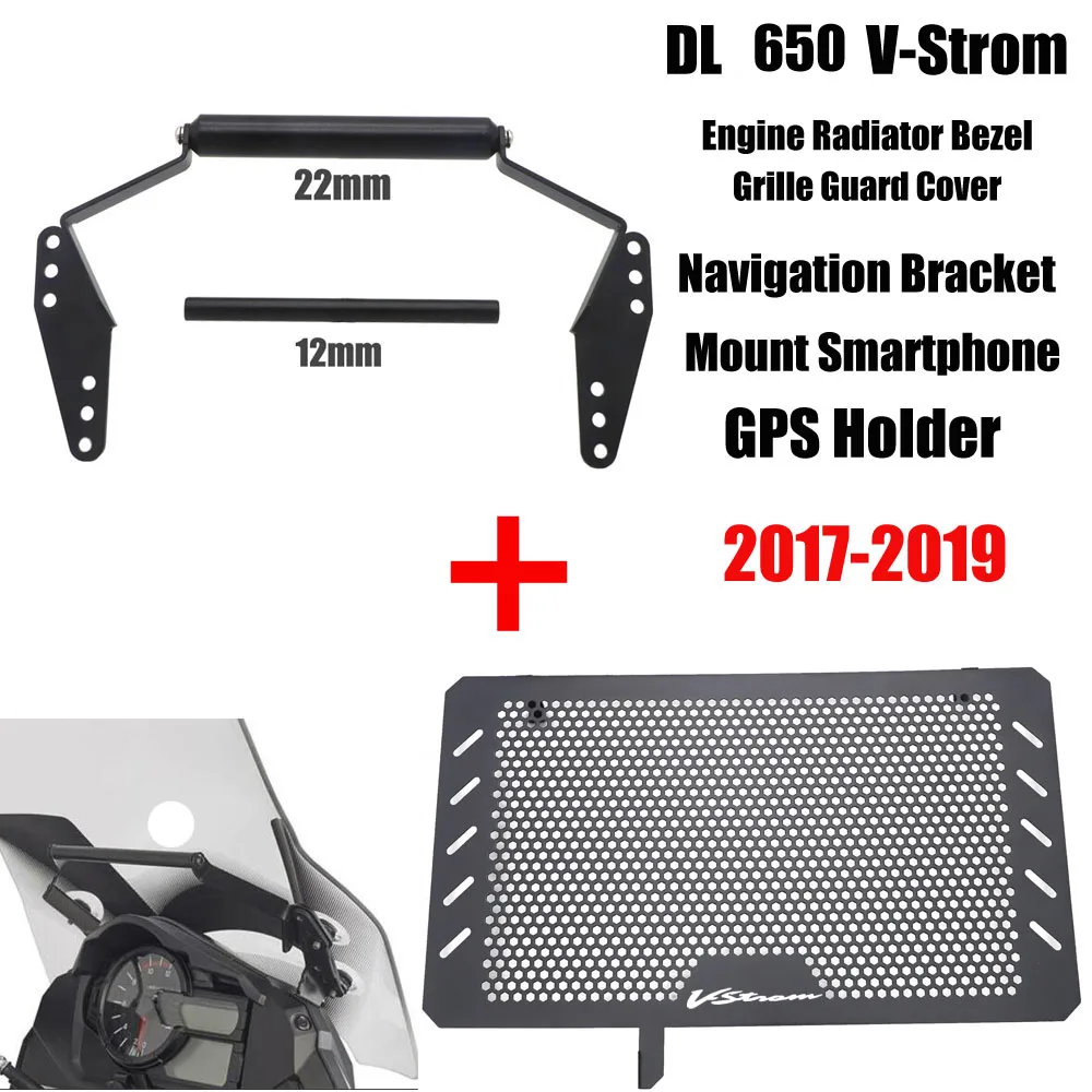 

Navigation Bracket Mount Smartphone GPS Holder+Radiator Grille Guard Cover Protector For SUZUKI DL 650 V-Strom 2017-