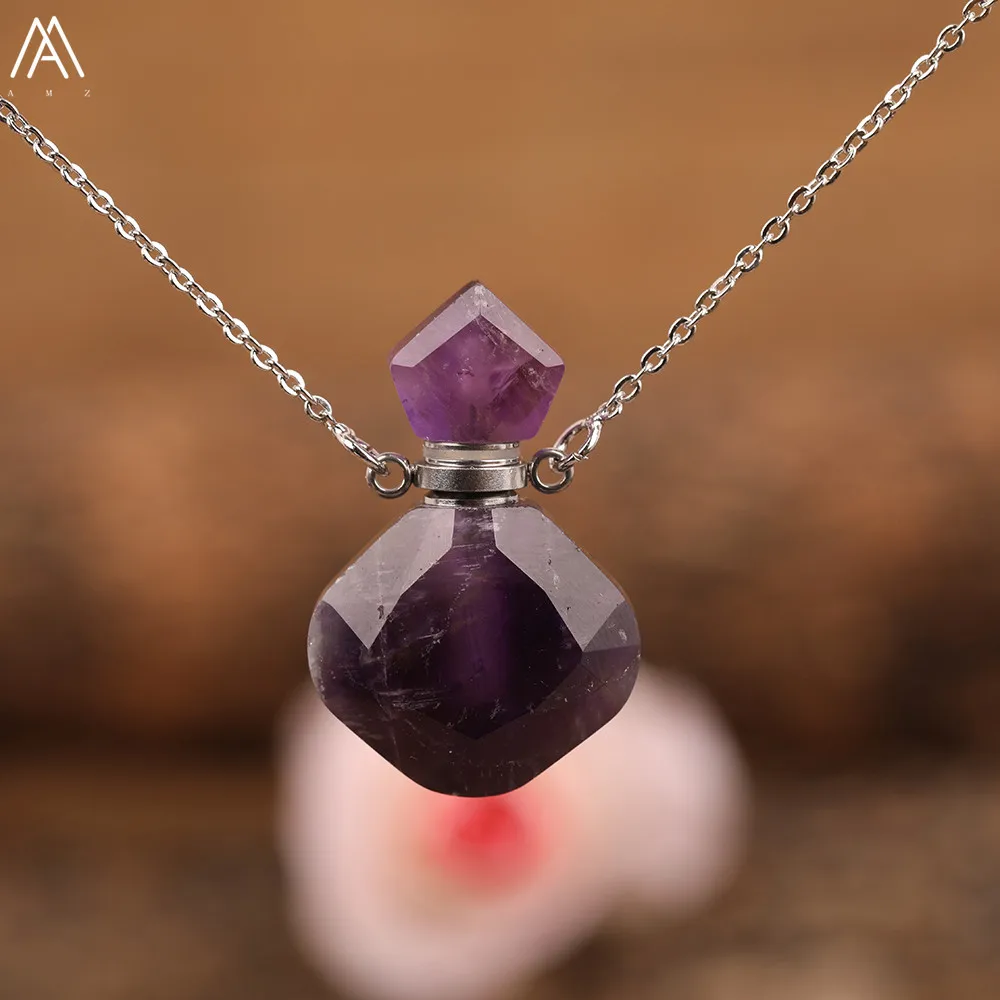 Elegante Frauen Tiny Flash Labradorit Stein Diffusor Flasche Anhänger Halskette Vergoldet Ätherisches Öl Fläschchen Schmuck Geschenk Dropship – Detail 3