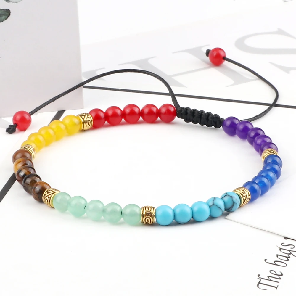 4mm Mini Beads Bracelets Reiki 7 Chakra Healing Balance Bracelet for Women Men Natural Stone Yoga Handmade Bangles femme Jewelry