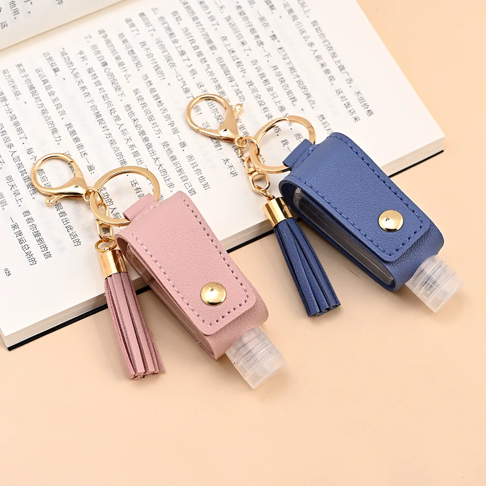 30ml Hand Sanitizer Case Mini Disinfectant Hands Portable Hydroalcoholic Bottle Spray Head Leather Case Health Keychain Holder